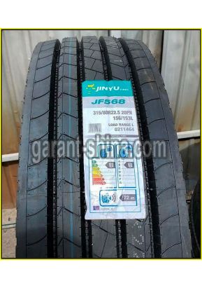 Jinyu JF568 (рулевая) 315/80 R22.5 156/150L 20PR - Фото протектора с этикеткой детально
